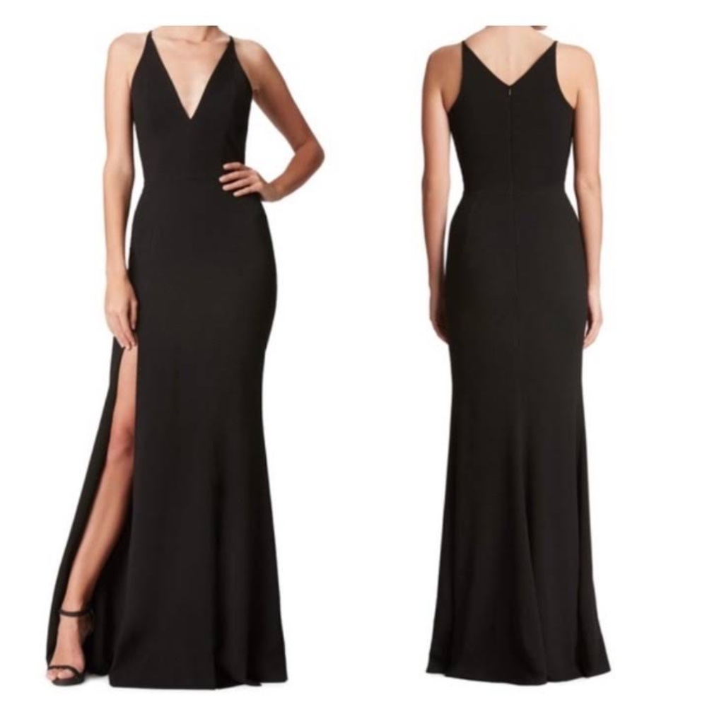 NWT Dress The Population Iris Crepe Side Slit Gown - Black
